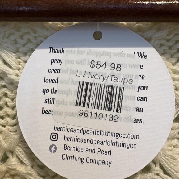 NWT Endless Blu Sweater Women Large Ivory Taupe Button Cardigan Chunky Knit - Picture 3 of 14